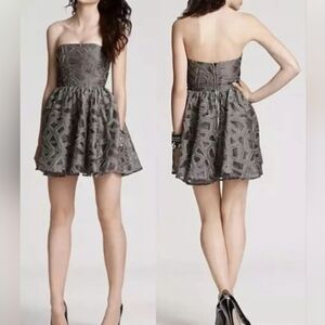 Alice + Olivia Grey Kristin Strapless Gray Dress Textured Fit Flare Abstract 6